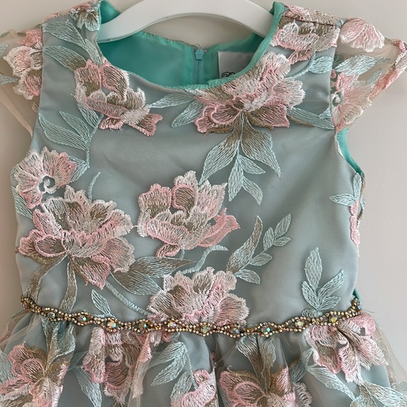 Girls Rare Editions Green Lace Floral Party Dress Sz 5 - Picture 5 of 13